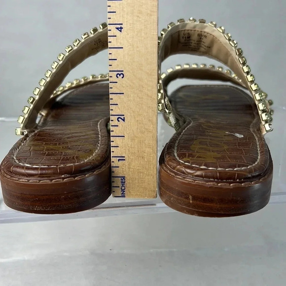 Sam Edelman HOPIE Zebra Green Linen Square Toe Slide Sandals Rhinestones Size 11 - Picture 8 of 16